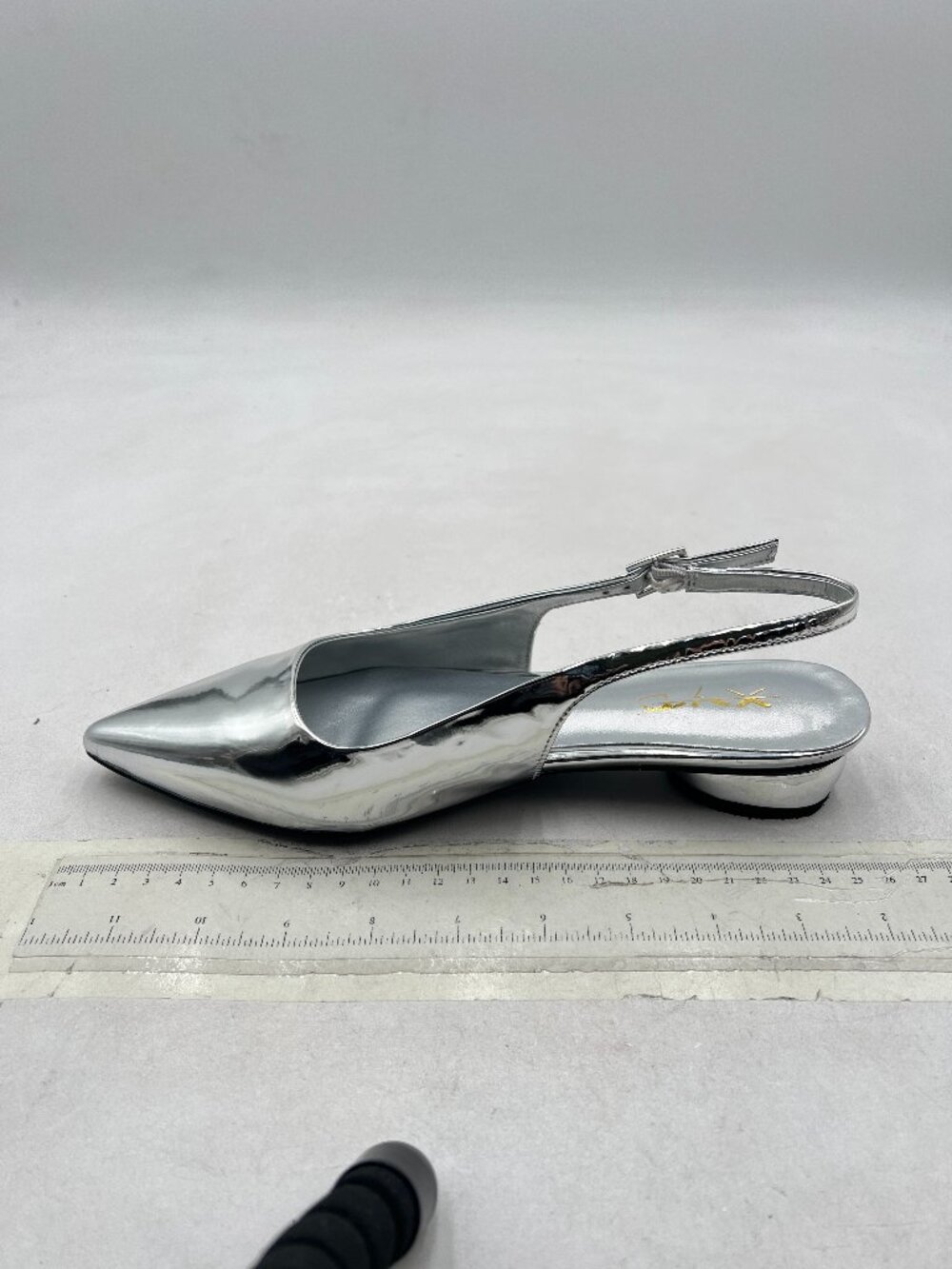 XYD Silver Pointy Toe Low Heel Slingback Pumps Fashion Sandals